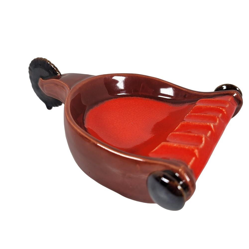 Vintage Orange and Brown Spur Ashtray with Handle, Mid-Century Modern Farmhouse